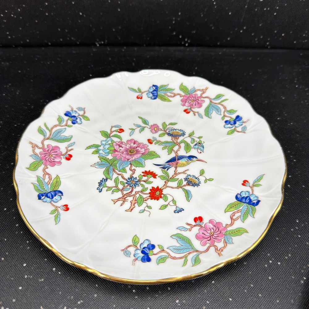 Aynsley Pembroke Fine Bone China Plate 8 Inch Bird Floral Gold Gilded Scalloped - Picture 12 of 12